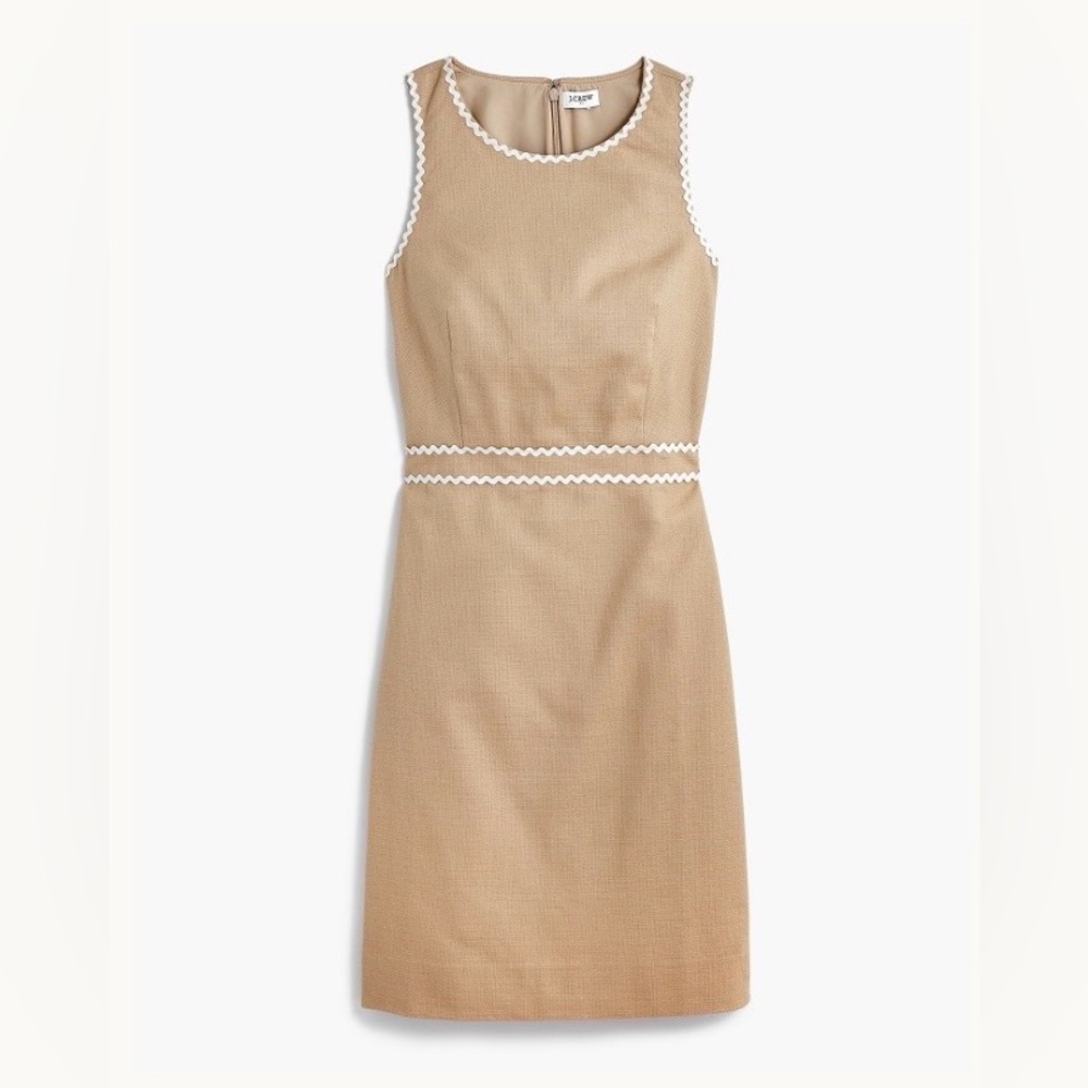 J. Crew Factory Suiting Dress with Rickrack Trim Size 4 Sleeveless Light Khaki